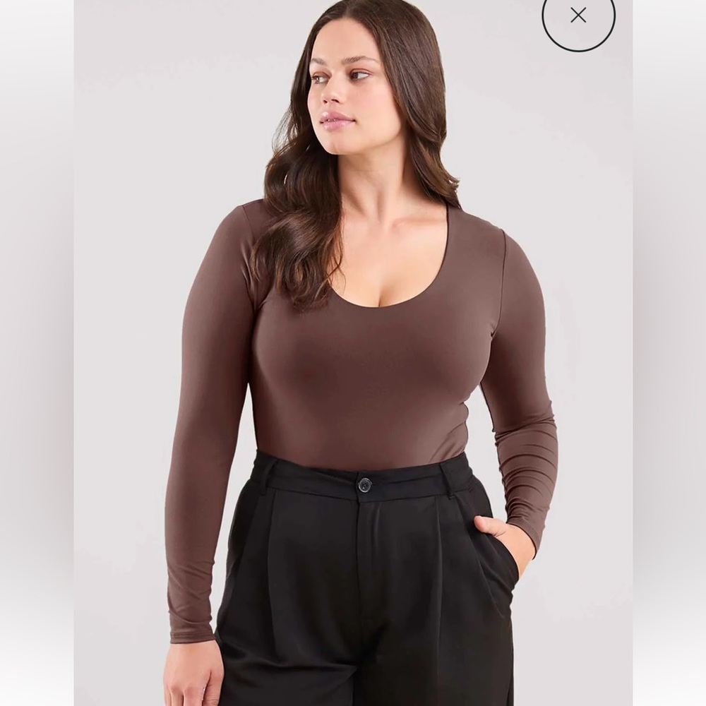 Nuuds Long Sleeve Scoop Neck Bodysuit Color: Coffee Size:XL